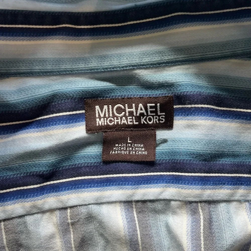 MICHAEL Michael Kors Blue White Stripe Casual Button Up Dress Shirt SZ L Cuffed - Picture 11 of 11